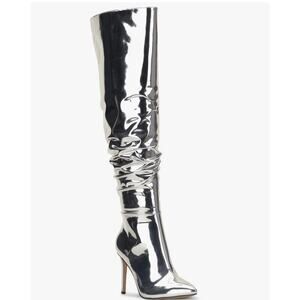 INC Womens Iyonna Patent Slouchy Over-The-Knee Boots Silver 9 NEW # Box M883